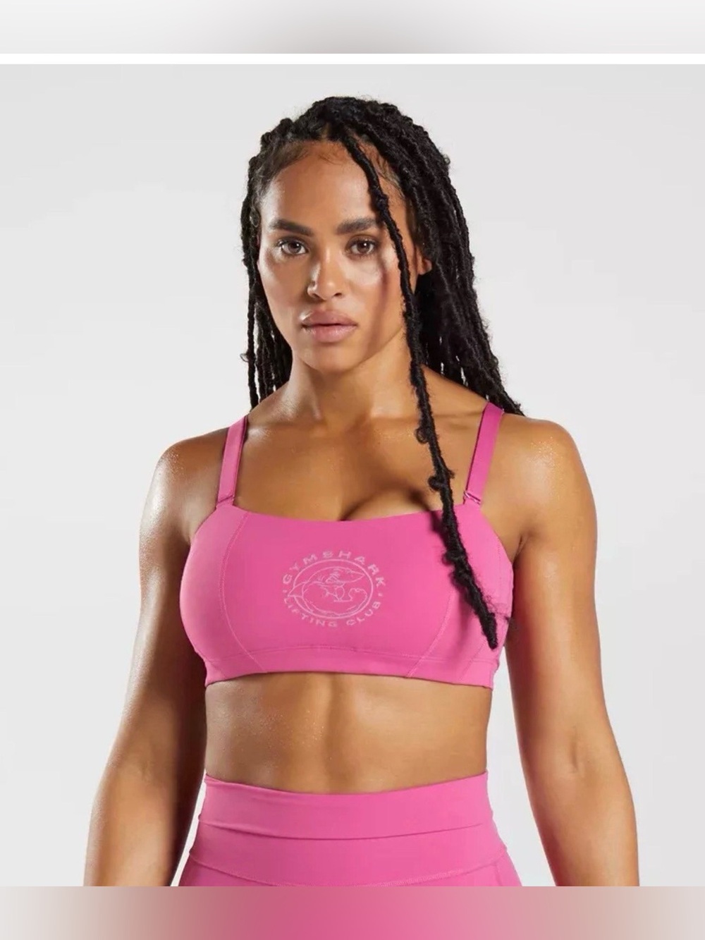 New Gymshark Lifting Club Pink Square-Neck Bandeau Sports Bra with Logo